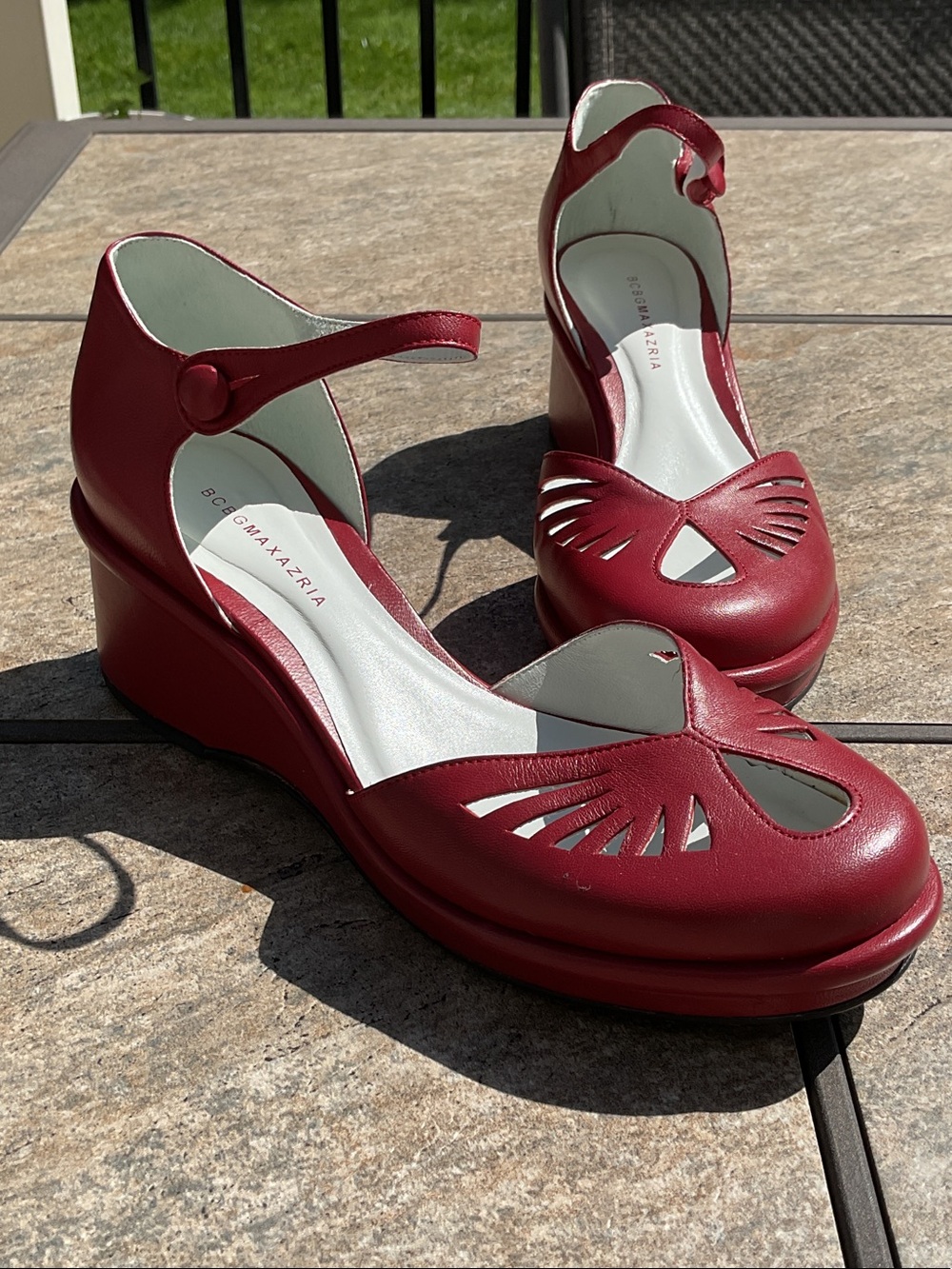 BCBGmaxazria red cutout wedge shoes